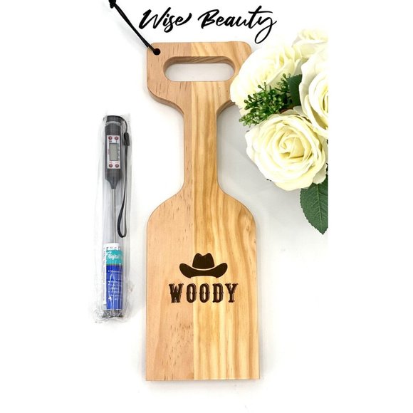Woody Cedar Wood Grill Scraper & Meat Thermometer Bottle Opener Basting Brush - Picture 1 of 6